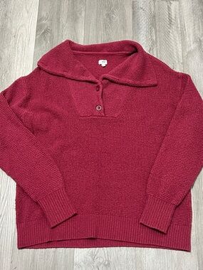 Aerie Women's CozyUp Waffle Button Sweater in burgundy/ size L